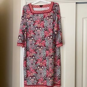 Colorful dress : great for work . Quarter length sleeves ; armpit to armpit 21in